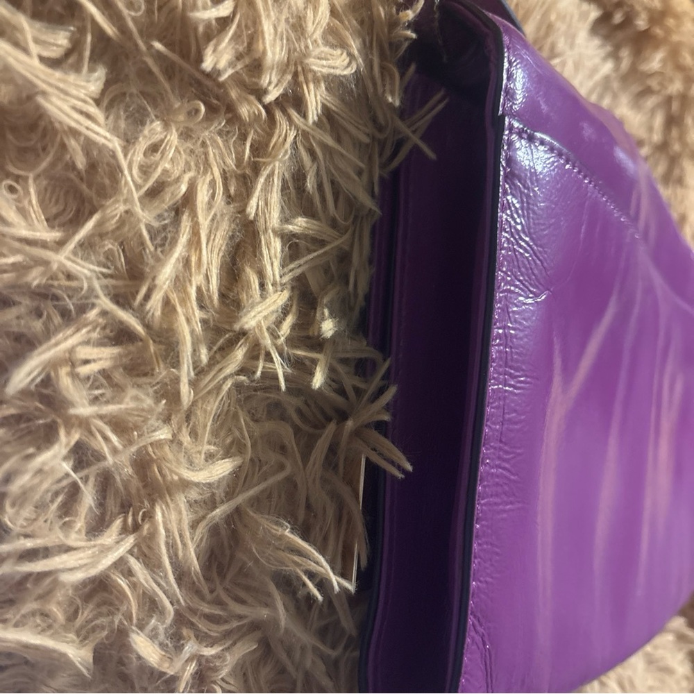 Michael Kors Purple Leather Fold-Over Wristlet Clutch with Metal Corner Accents - Picture 5 of 15